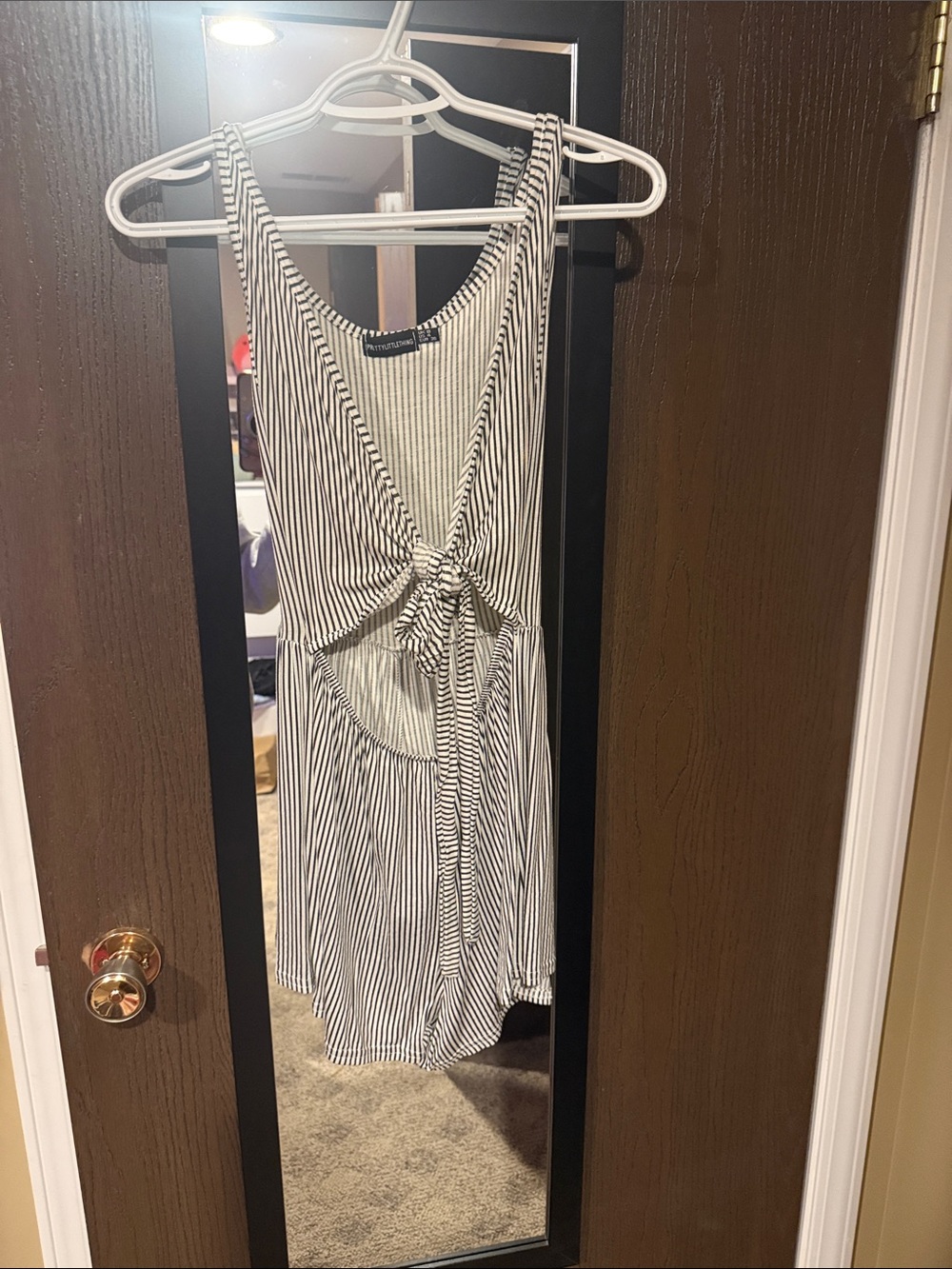 PrettyLittleThing Black & White Striped Tie-Front Jumpsuit Romper